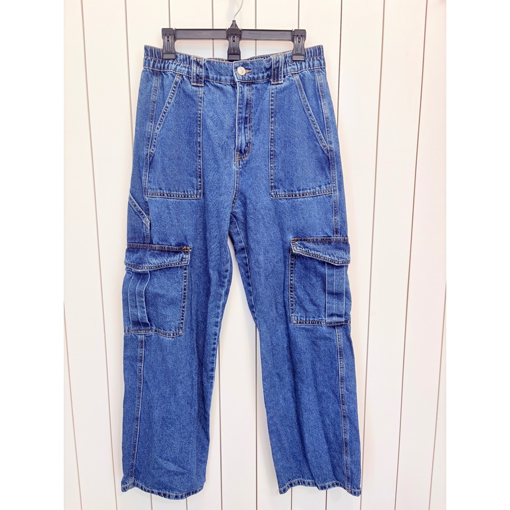 Wax Jean 90's Streetwear Cargo Jeans Women L Blue Utility Multi-Pocket Wide leg